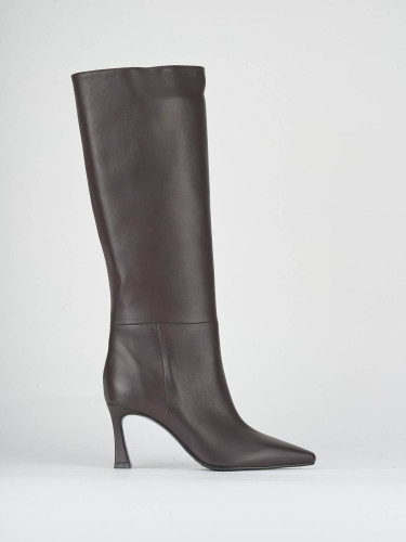 Botas de tacón alto tacón 8 cm burdeos cuero