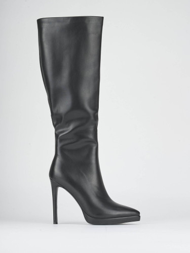 Botas de tacón alto tacón 11 cm negro cuero sostenible