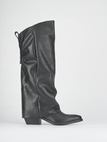 Botas de tacón alto tacón 5 cm negro cuero