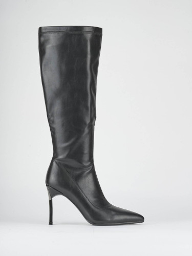 Stivali tacco 9cm pelle sostenibile nero