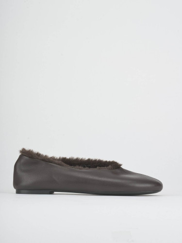 Flat shoes heel 1 cm dark brown leather
