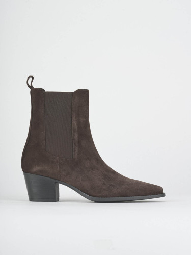 High heel ankle boots heel 5 cm dark brown suede