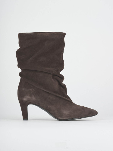 Botines de tacón alto tacón 7 cm marrón oscuro ante