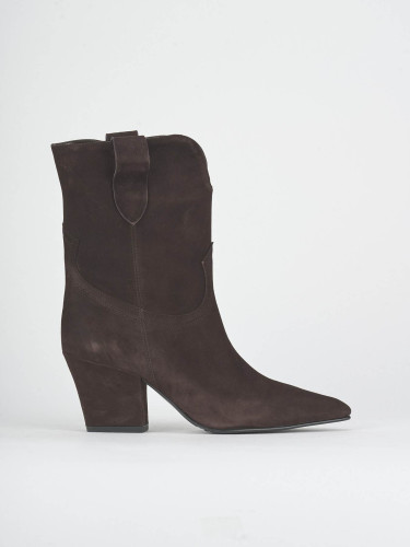 Botines de tacón alto tacón 7 cm marrón oscuro ante