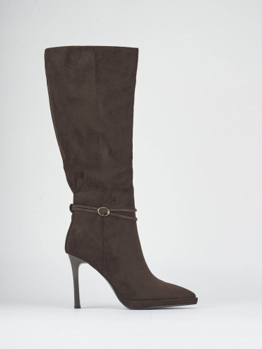 Botas de tacón alto tacón 10 cm marrón oscuro ante sostenible