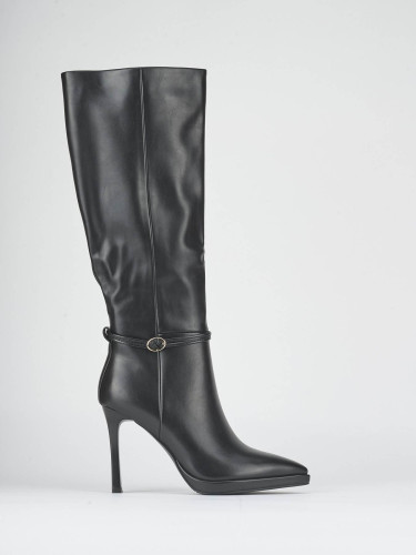 Botas de tacón alto tacón 10 cm negro cuero sostenible