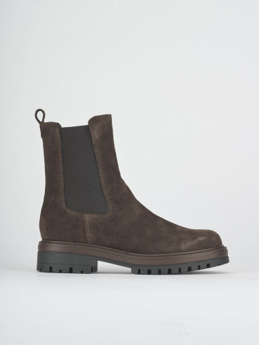 Botines de tacón bajo tacón 2 cm marrón oscuro ante