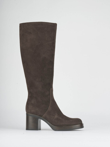 Botas de tacón alto tacón 6 cm marrón oscuro ante