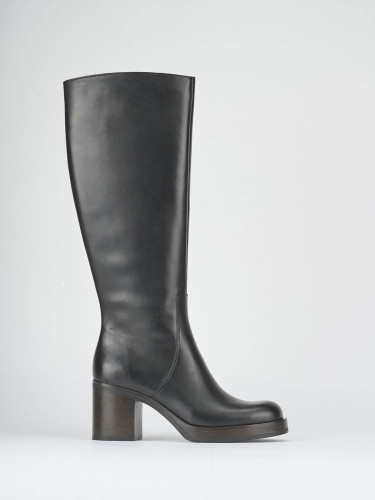 Botas de tacón alto tacón 6 cm negro cuero