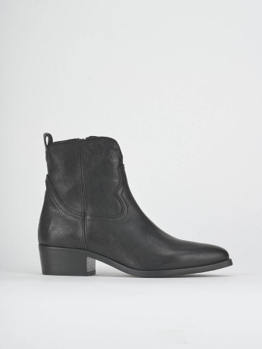 Botines de tacón bajo tacón 2 cm negro cuero