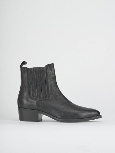 Botines de tacón bajo tacón 2 cm negro cuero