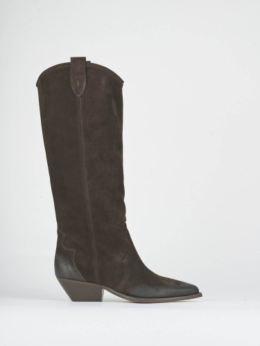 High heel boots heel 6 cm dark brown suede