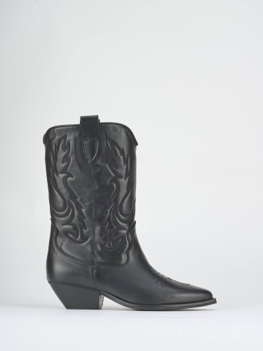 Botas de tacón alto tacón 5 cm negro cuero