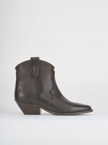 Botines de tacón alto tacón 5 cm marrón oscuro cuero