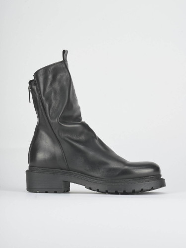 Botines de tacón bajo tacón 3 cm negro cuero