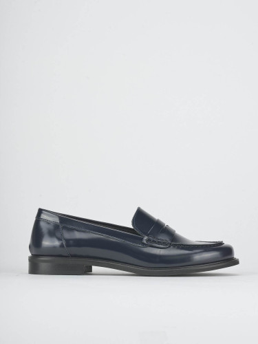 Mocasines tacón 1 cm azul cuero