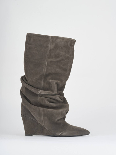 High heel boots heel 7 cm grey suede