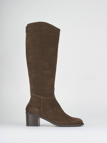 Stivali tacco 5cm camoscio marrone