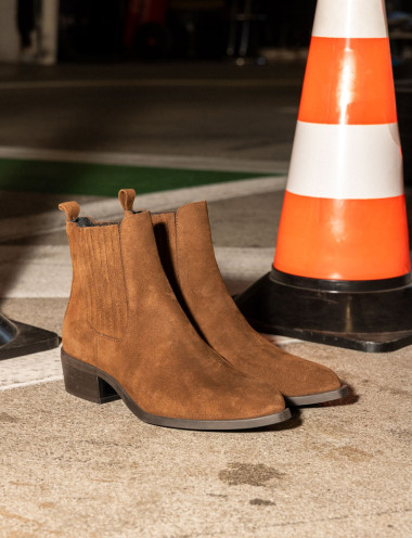 Low heel ankle boots heel 2 cm brown suede