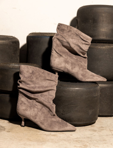 High heel ankle boots heel 5 cm grey suede