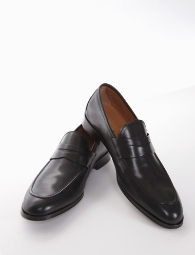 Mocasines tacón 2 cm negro cuero