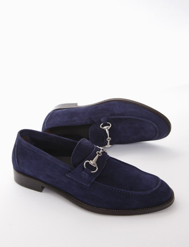 Mocasines tacón 2 cm azul ante