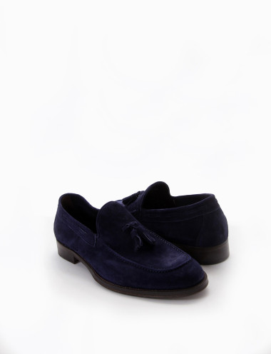 Mocasines tacón 2 cm azul ante