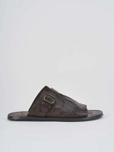 Slippers heel 1 cm dark brown leather