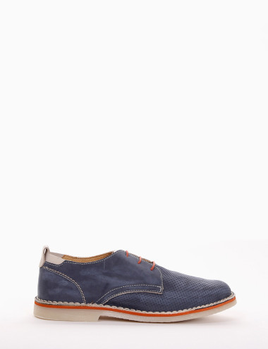 Zapatos de cordones tacón 1 cm azul nobuk