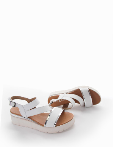 Sandalias de cuña tacón 3 cm blanco cuero