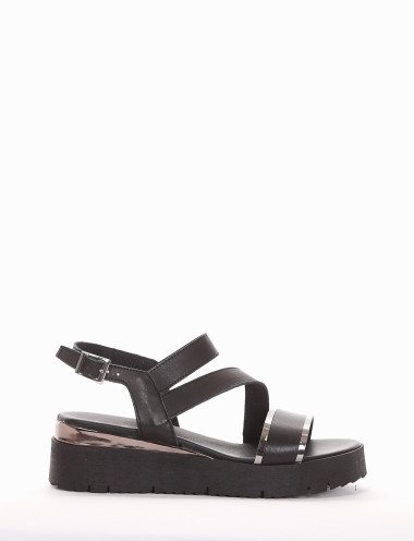 Sandalias de cuña tacón 3 cm negro cuero