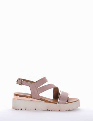 Sandalias de cuña tacón 3 cm lila cuero