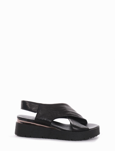 Sandalias de cuña tacón 3 cm negro cuero