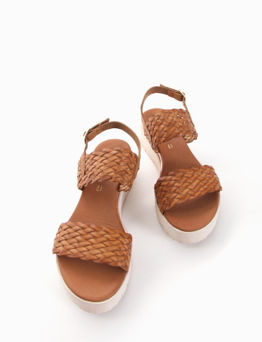 Sandalias de cuña tacón 3 cm marrón cuero