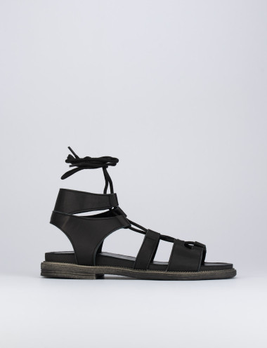 Sandalias de tacón bajo tacón 1 cm negro cuero