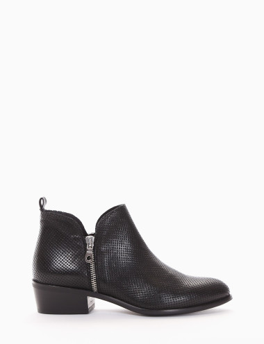 Botines de tacón bajo tacón 4 cm negro cuero
