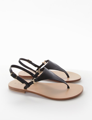 Sandalias de tacón bajo tacón 1 cm negro cuero