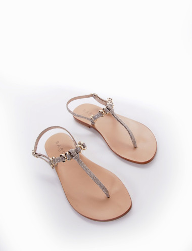 Sandalias de tacón bajo tacón 1 cm plata glitter