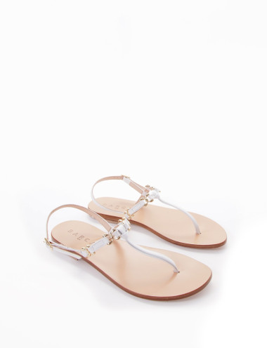 Sandalias de tacón bajo tacón 1 cm blanco cuero
