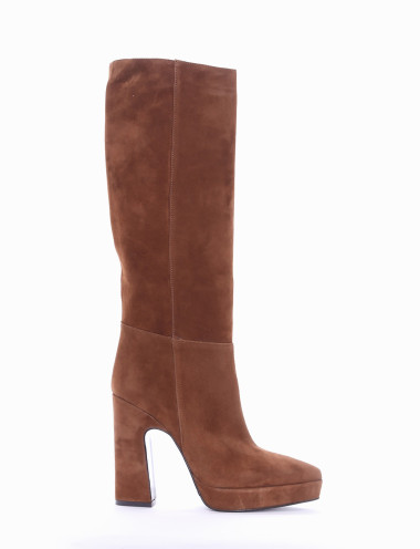 Botas de tacón alto tacón 10 cm marrón ante