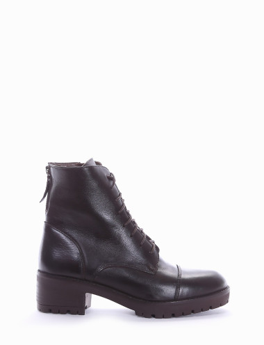 Botas militares tacón 2 cm marrón oscuro cuero
