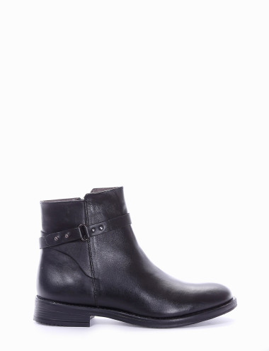 Botines de tacón bajo tacón 2 cm negro cuero