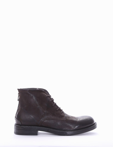 Botas militares tacón 2 cm marrón oscuro cuero