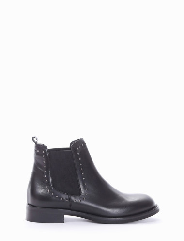 Botines de tacón bajo tacón 2 cm negro cuero