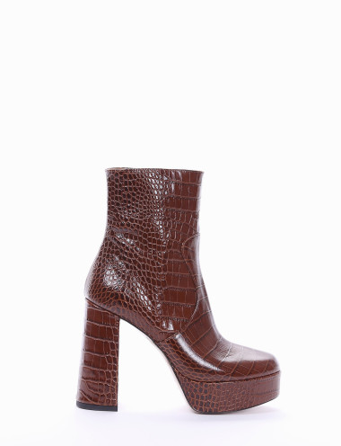 Botines de tacón alto tacón 12 cm marrón oscuro efecto coco
