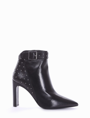Botines de tacón alto tacón 10 cm negro cuero