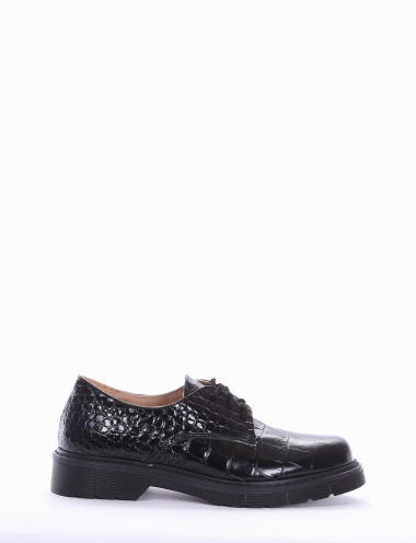 Zapatos de cordones tacón 2 cm negro efecto coco