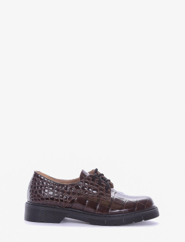 Zapatos de cordones tacón 2 cm marrón oscuro efecto coco