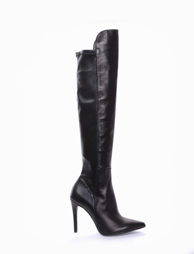 Botas de tacón alto tacón 9 cm negro cuero