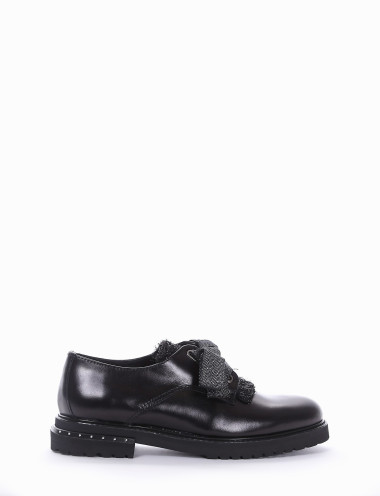 Zapatos de cordones tacón 2 cm negro cuero
